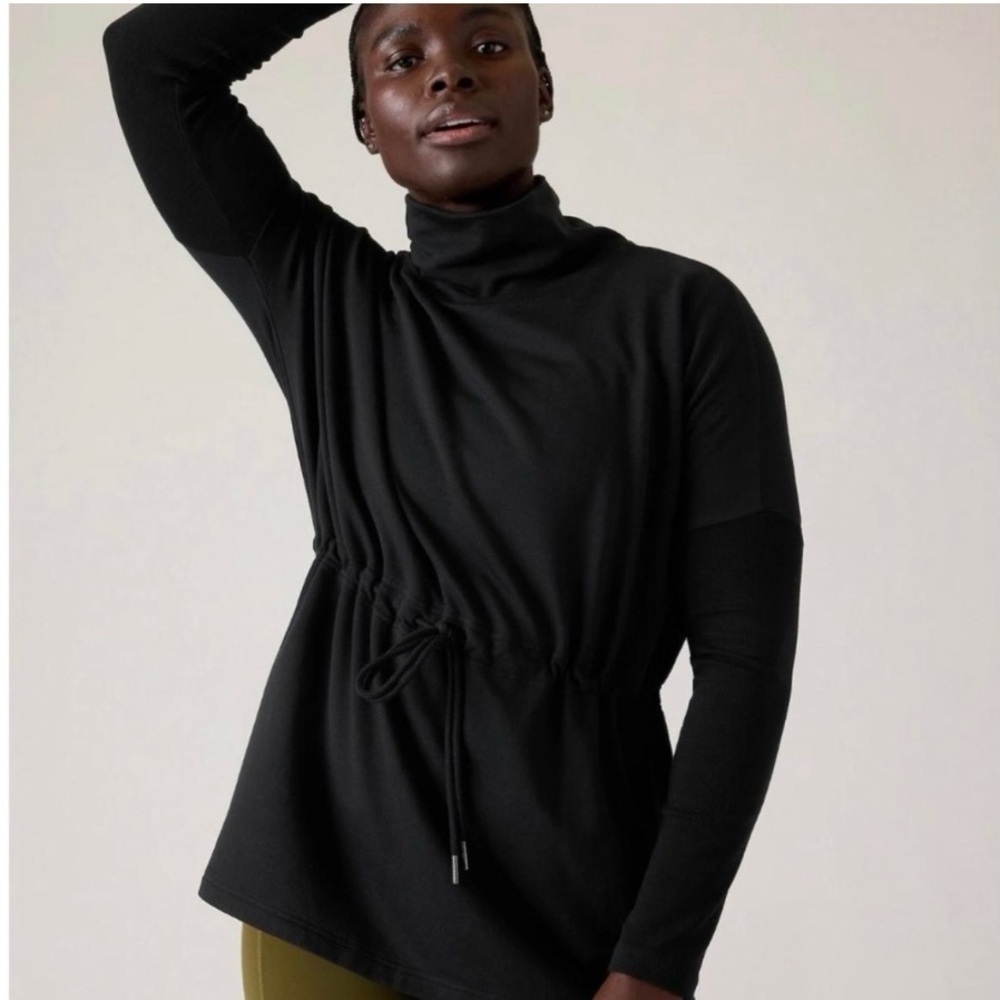 Athleta Women’s Black Tunic Cinch Waist Long Sleeve Mock Neck Top, Size S